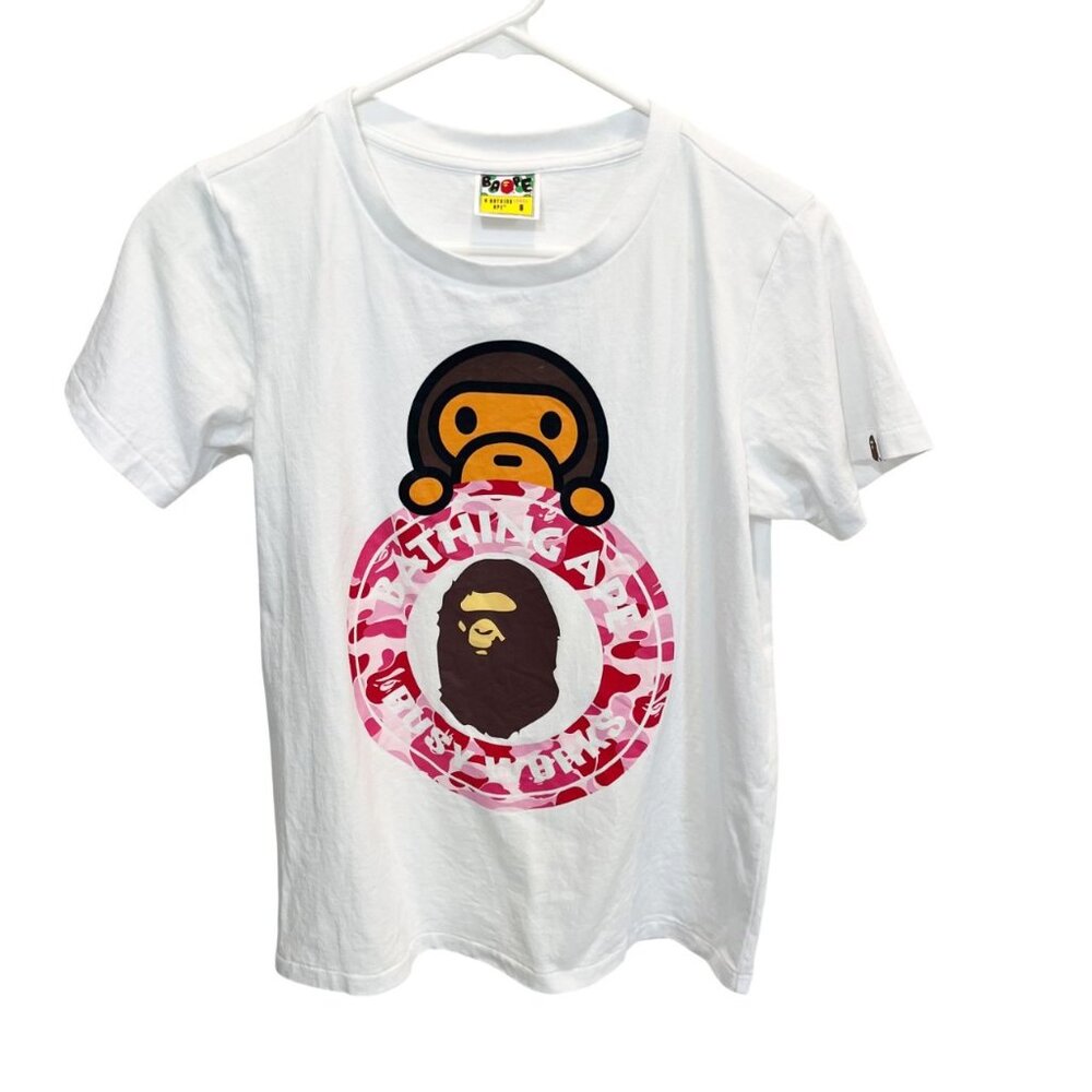 BAPE ABC Camo Milo Busy Works Tee‎ White Pink Crewneck - Women's Size Small